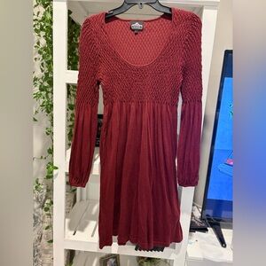 Angie Deep Red burgundy Wine Long Sleeve Dress